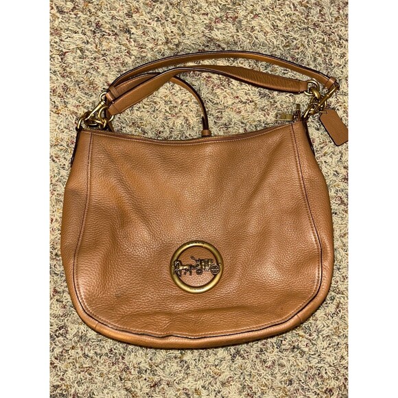 Coach Leather Elle Hobo in Light Saddle/Old Brass Carriage Logo - Picture 1 of 7